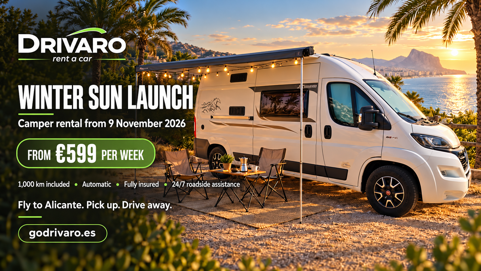 Drivaro Winter Sun Launch — camper rental from 9 November 2026, from €599 per week